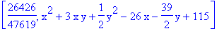 [26426/47619, x^2+3*x*y+1/2*y^2-26*x-39/2*y+115]